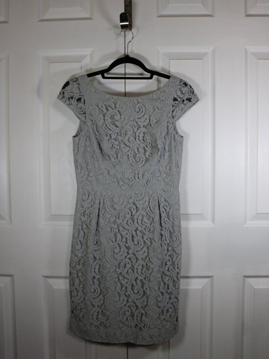 J. Crew Dresses & Skirts - J. Crew Womens Grey Lace Double Lined Cap Sleeve Midi Evening Dress